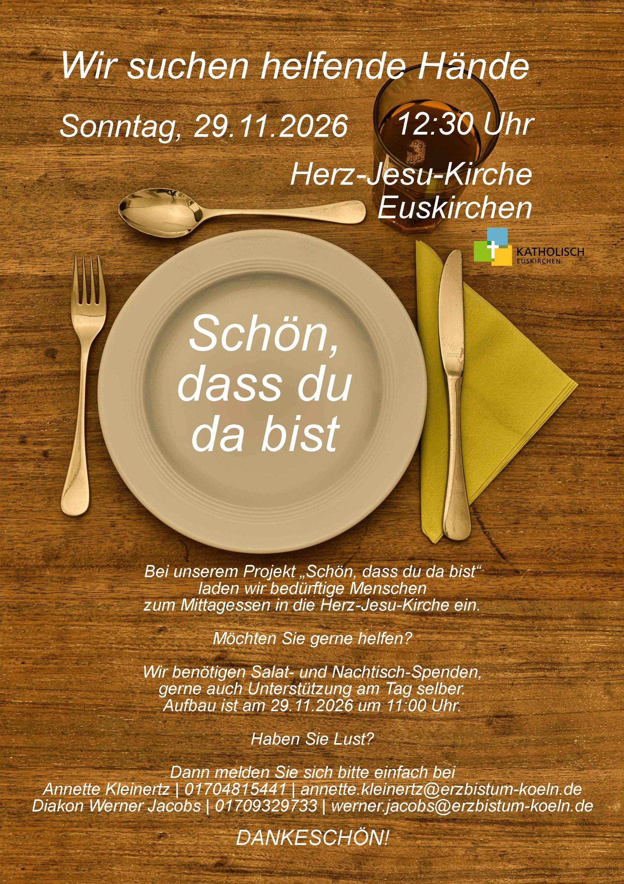 Essen mit Bedürftigen - Schön dass du da bist - Poster Helfer A4