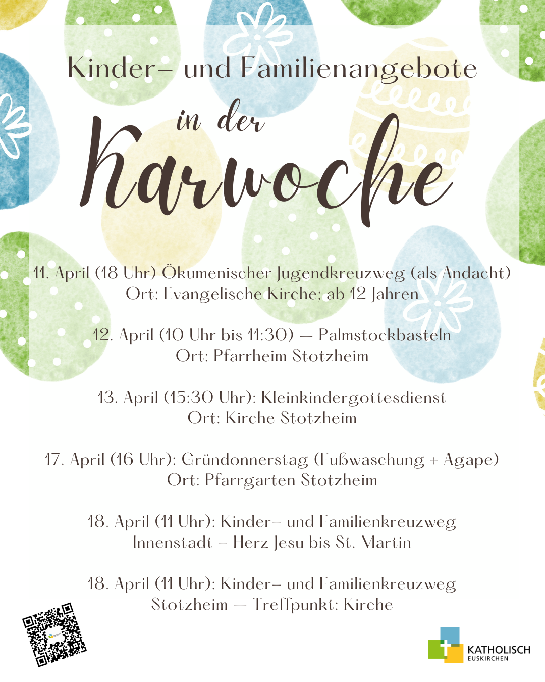 Plakat mit den Ageboten für Kinder und Familien in der Karwoche